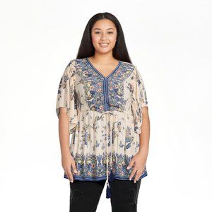 Romantic Gypsy Boho Floral Flutter Sleeve Top  Sz 3X NWT